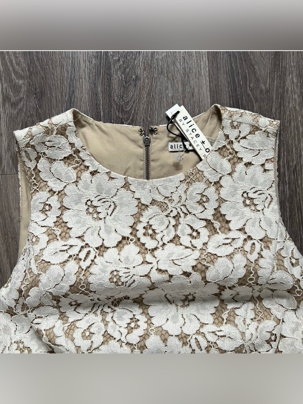 Alice + Olivia Ivory Lace Sleeveless Mini Dress Size 4 Clyde Delicate Feminine - Picture 4 of 6